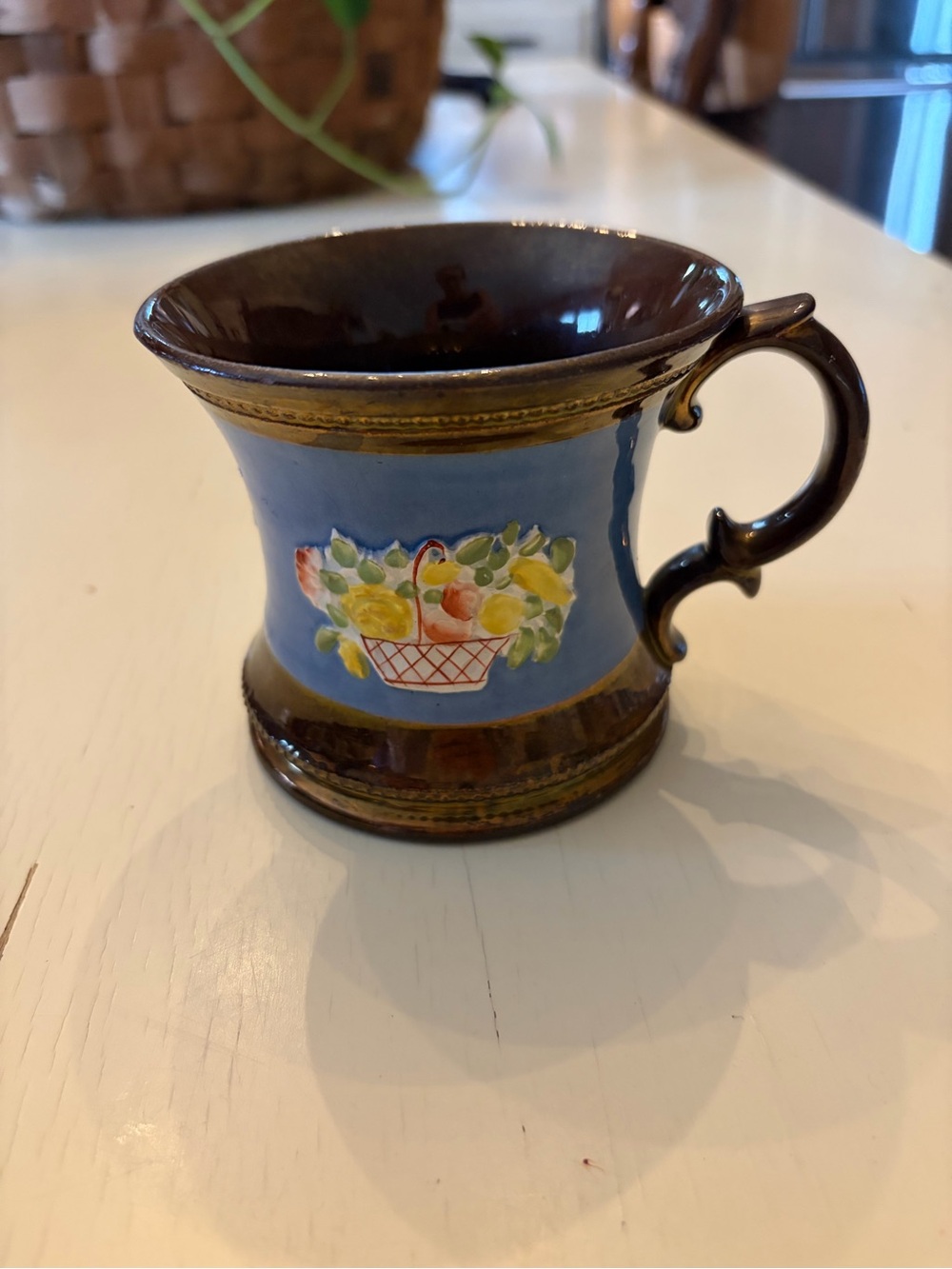 Vintage Copper Lustre Mug Possibly Hand Painted Enamel Floral Motifs
